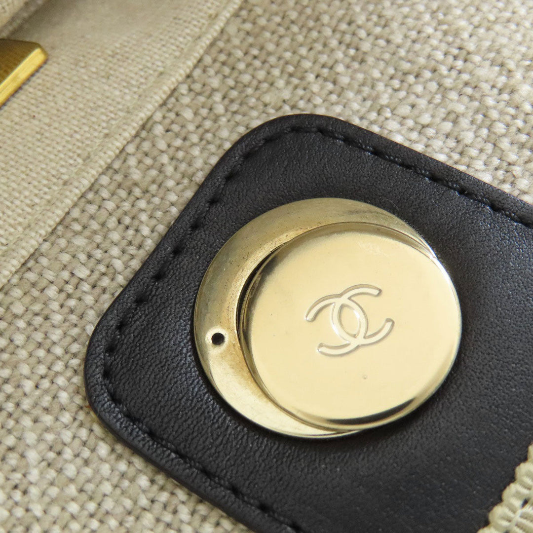 CHANEL Tote Bag canvas beige Deauville Gold Metal
