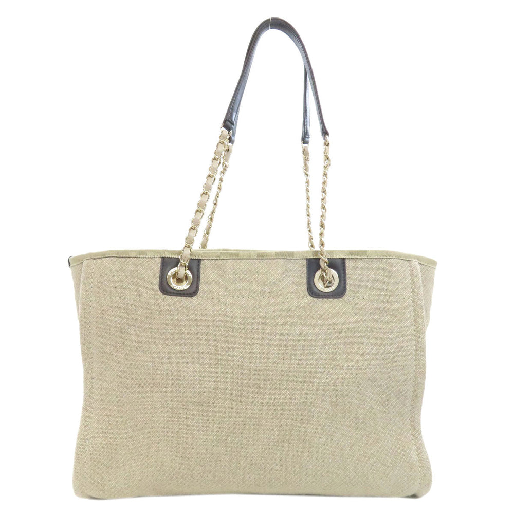CHANEL Tote Bag canvas beige Deauville Gold Metal