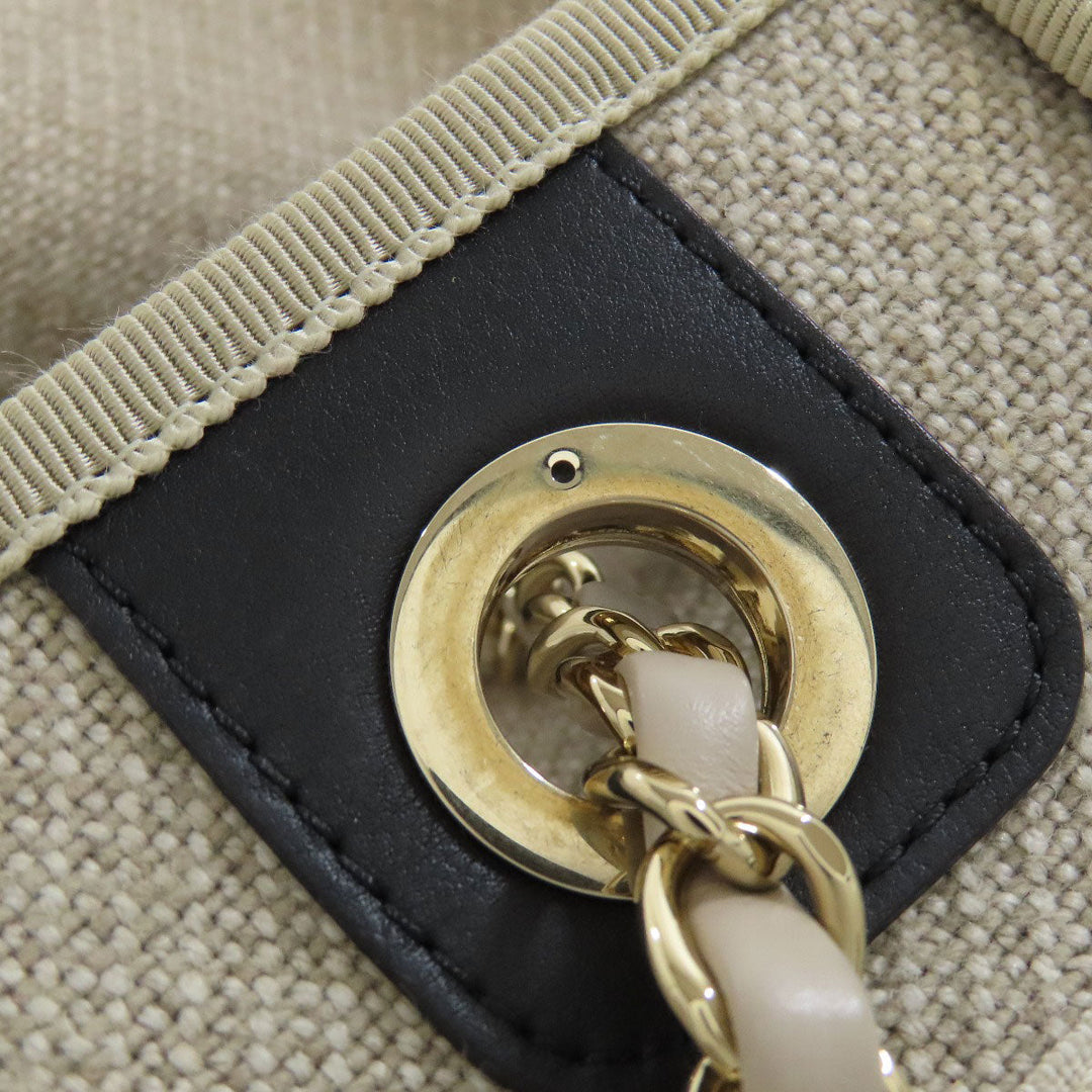 CHANEL Tote Bag canvas beige Deauville Gold Metal