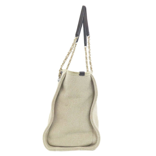 CHANEL Tote Bag canvas beige Deauville Gold Metal