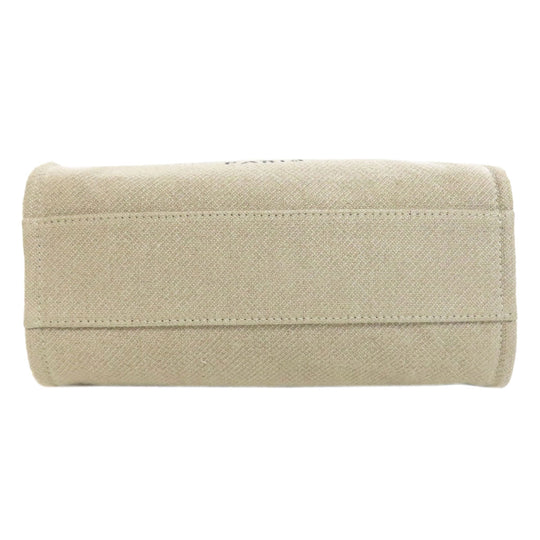 CHANEL Tote Bag canvas beige Deauville Gold Metal