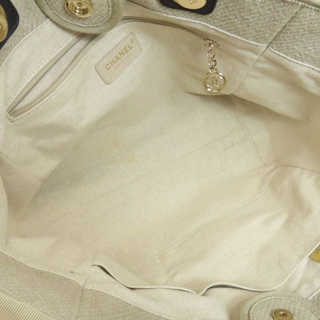 CHANEL Tote Bag canvas beige Deauville Gold Metal