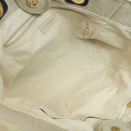 CHANEL Tote Bag canvas beige Deauville Gold Metal