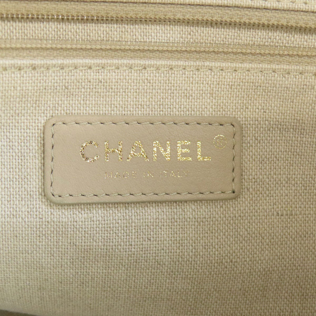 CHANEL Tote Bag canvas beige Deauville Gold Metal
