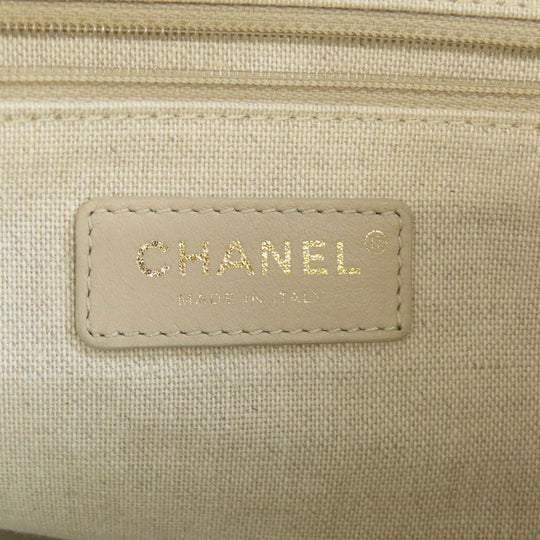 CHANEL Tote Bag canvas beige Deauville Gold Metal