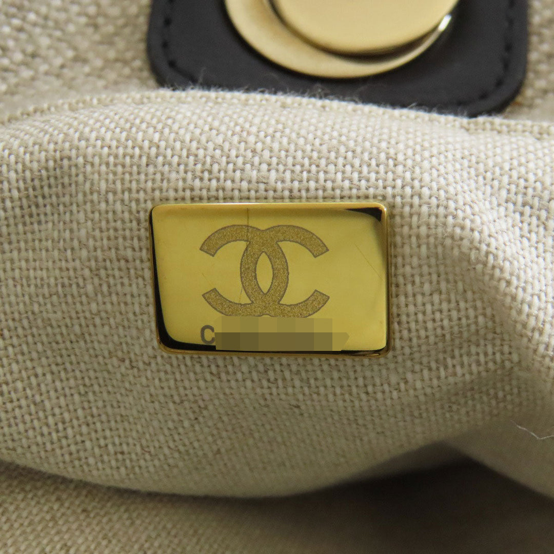 CHANEL Tote Bag canvas beige Deauville Gold Metal