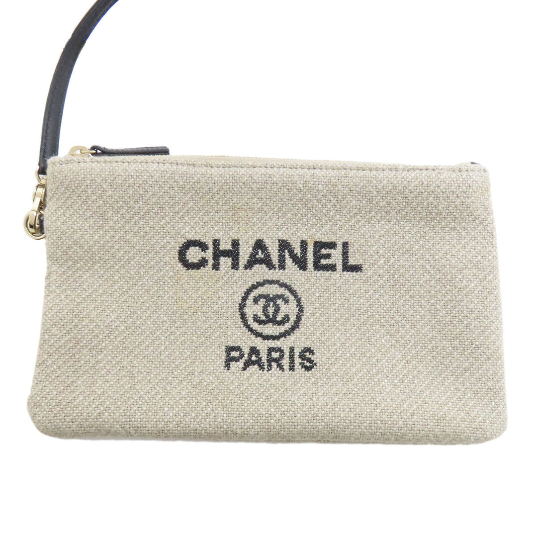 CHANEL Tote Bag canvas beige Deauville Gold Metal