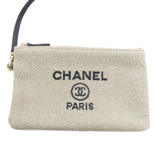 CHANEL Tote Bag canvas beige Deauville Gold Metal