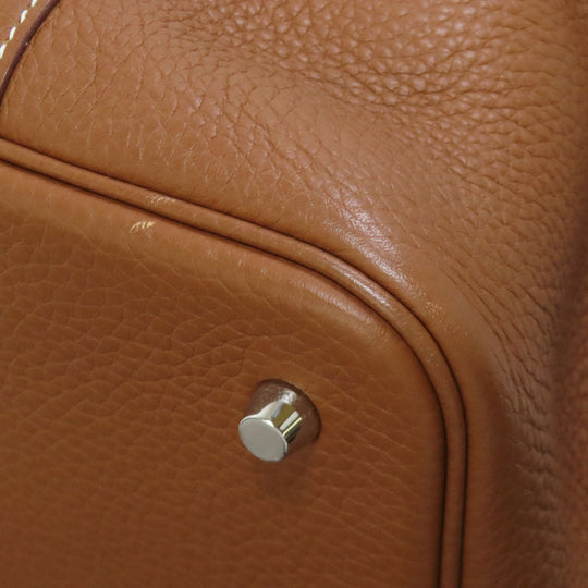 HERMES Handbag Taurillon Clemence Brown Picotin Lock MM Gold SilverMetal