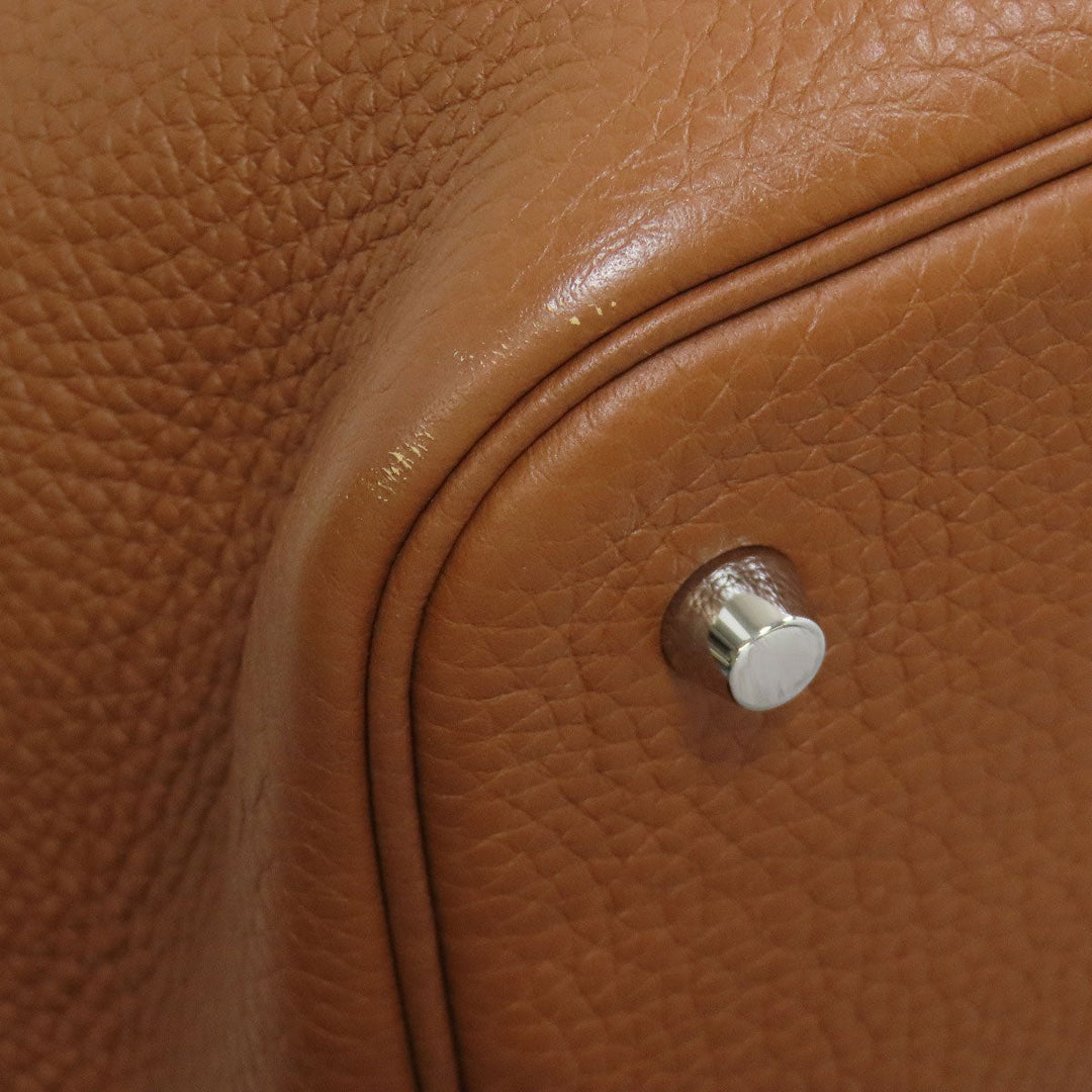 HERMES Handbag Taurillon Clemence Brown Picotin Lock MM Gold SilverMetal
