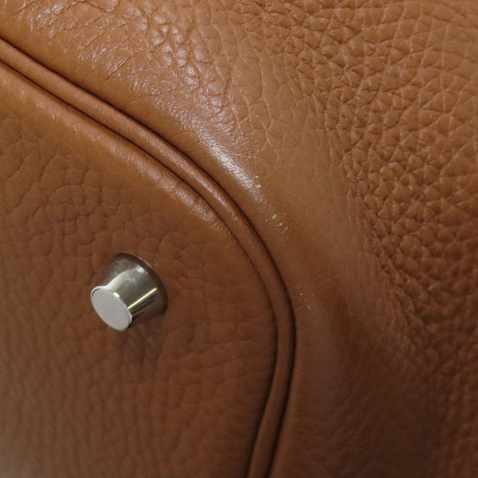 HERMES Handbag Taurillon Clemence Brown Picotin Lock MM Gold SilverMetal