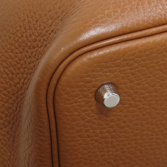 HERMES Handbag Taurillon Clemence Brown Picotin Lock MM Gold SilverMetal