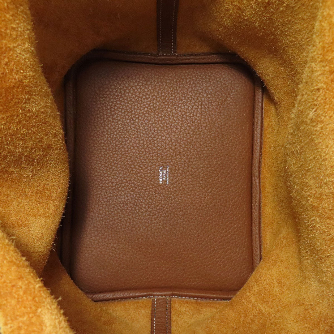 HERMES Handbag Taurillon Clemence Brown Picotin Lock MM Gold SilverMetal