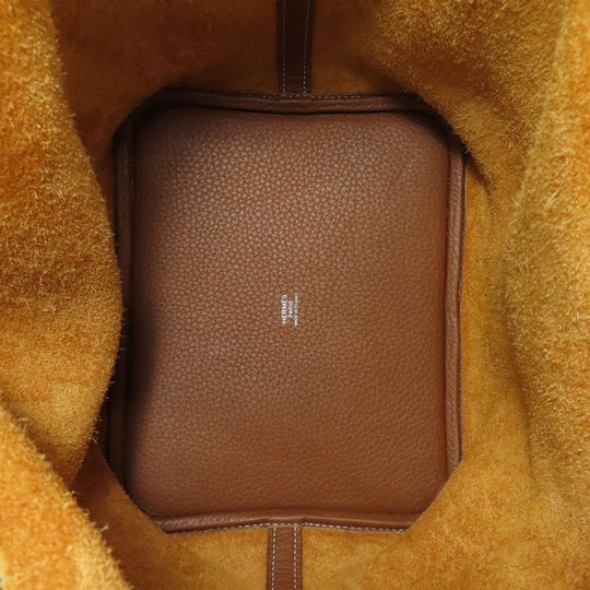 HERMES Handbag Taurillon Clemence Brown Picotin Lock MM Gold SilverMetal
