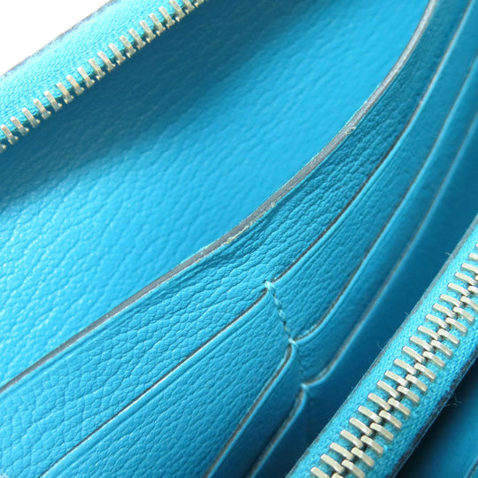 HERMES Long Wallet Purse Togo blue Azap Classic Long Turquoise SilverMetal