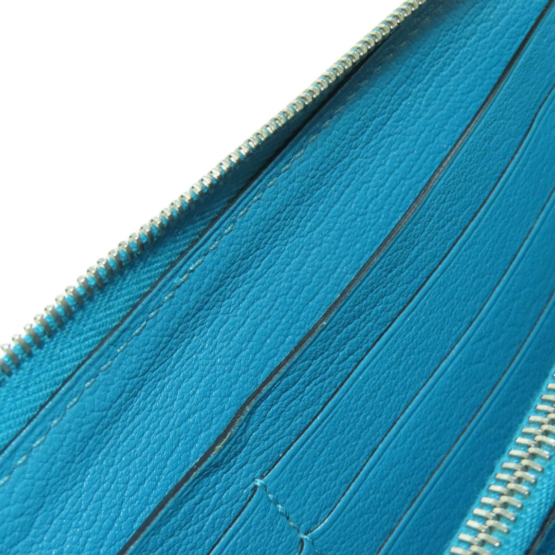 HERMES Long Wallet Purse Togo blue Azap Classic Long Turquoise SilverMetal