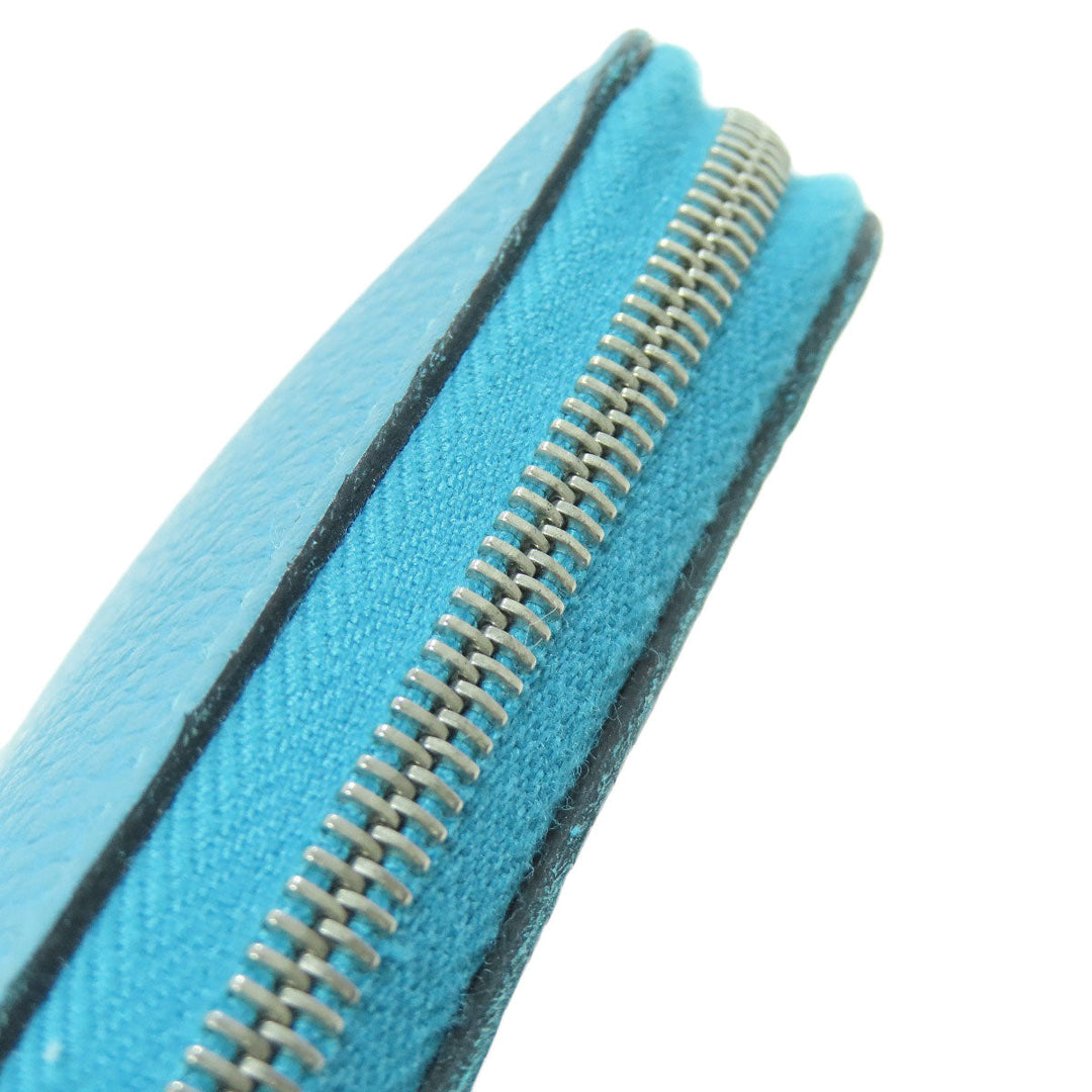 HERMES Long Wallet Purse Togo blue Azap Classic Long Turquoise SilverMetal