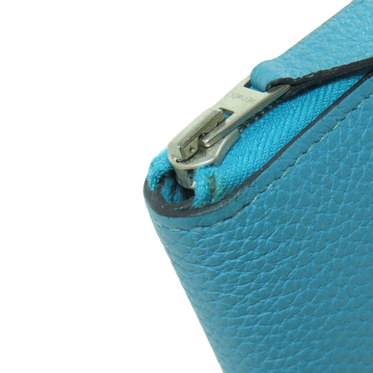 HERMES Long Wallet Purse Togo blue Azap Classic Long Turquoise SilverMetal