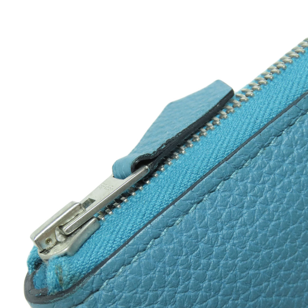 HERMES Long Wallet Purse Togo blue Azap Classic Long Turquoise SilverMetal