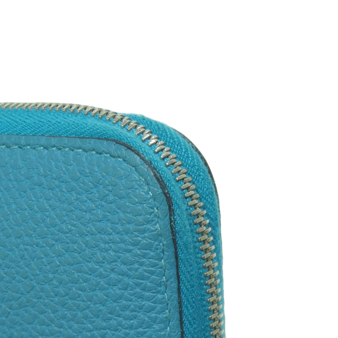 HERMES Long Wallet Purse Togo blue Azap Classic Long Turquoise SilverMetal