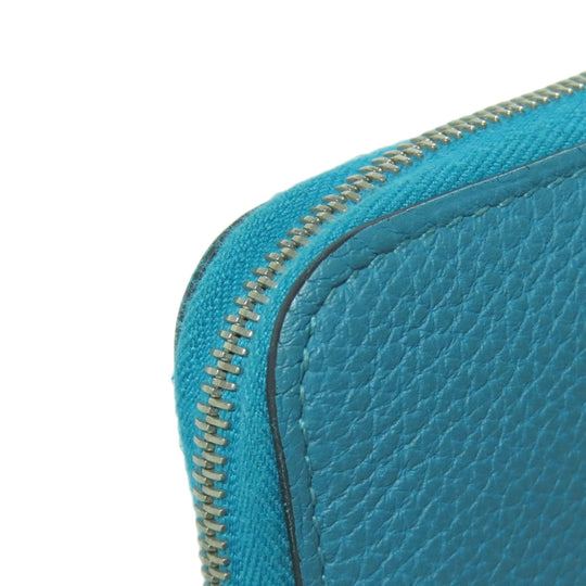 HERMES Long Wallet Purse Togo blue Azap Classic Long Turquoise SilverMetal