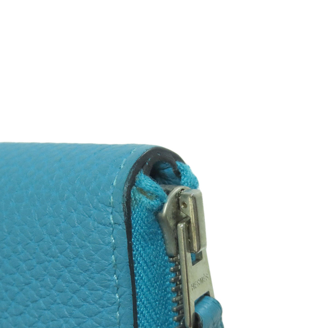 HERMES Long Wallet Purse Togo blue Azap Classic Long Turquoise SilverMetal