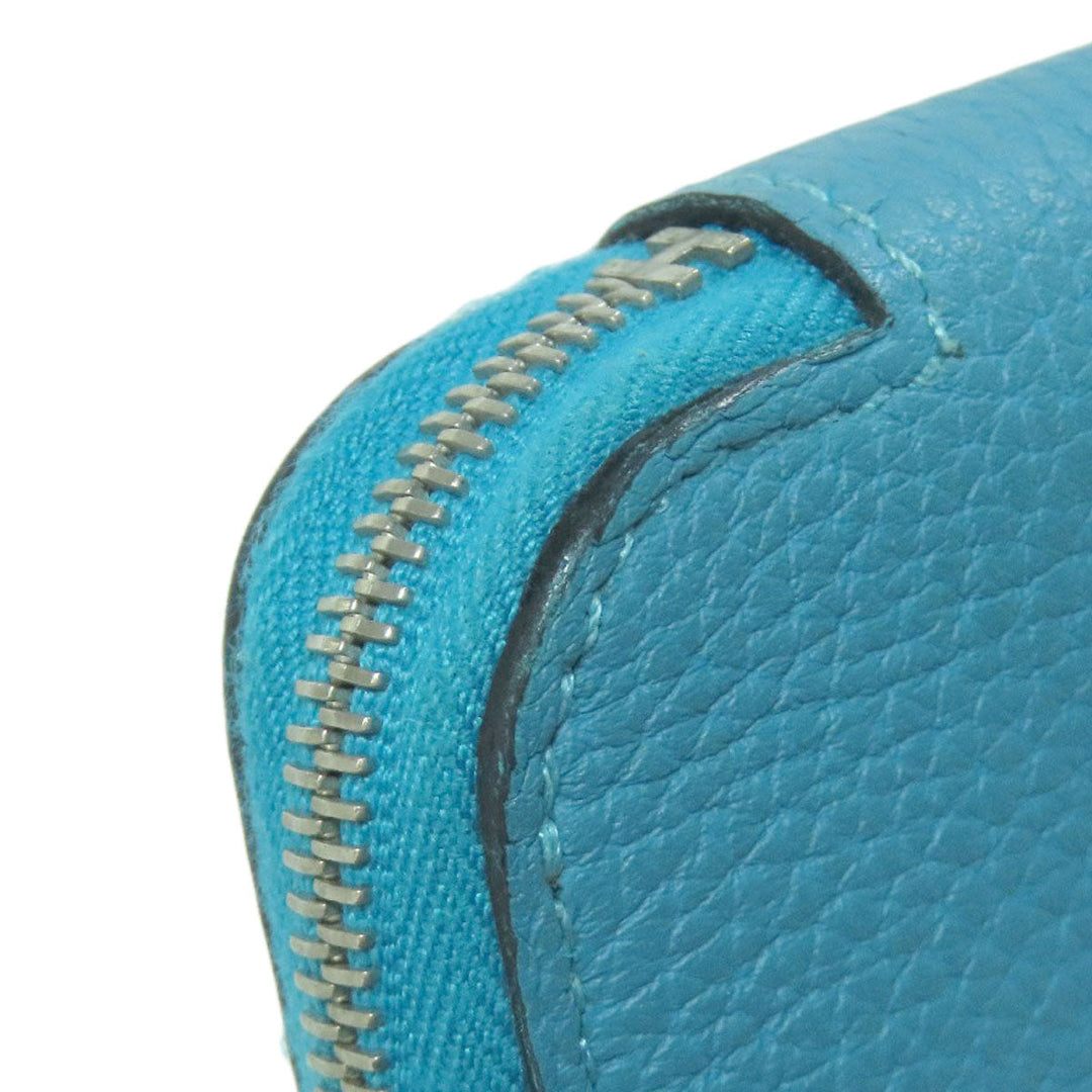 HERMES Long Wallet Purse Togo blue Azap Classic Long Turquoise SilverMetal