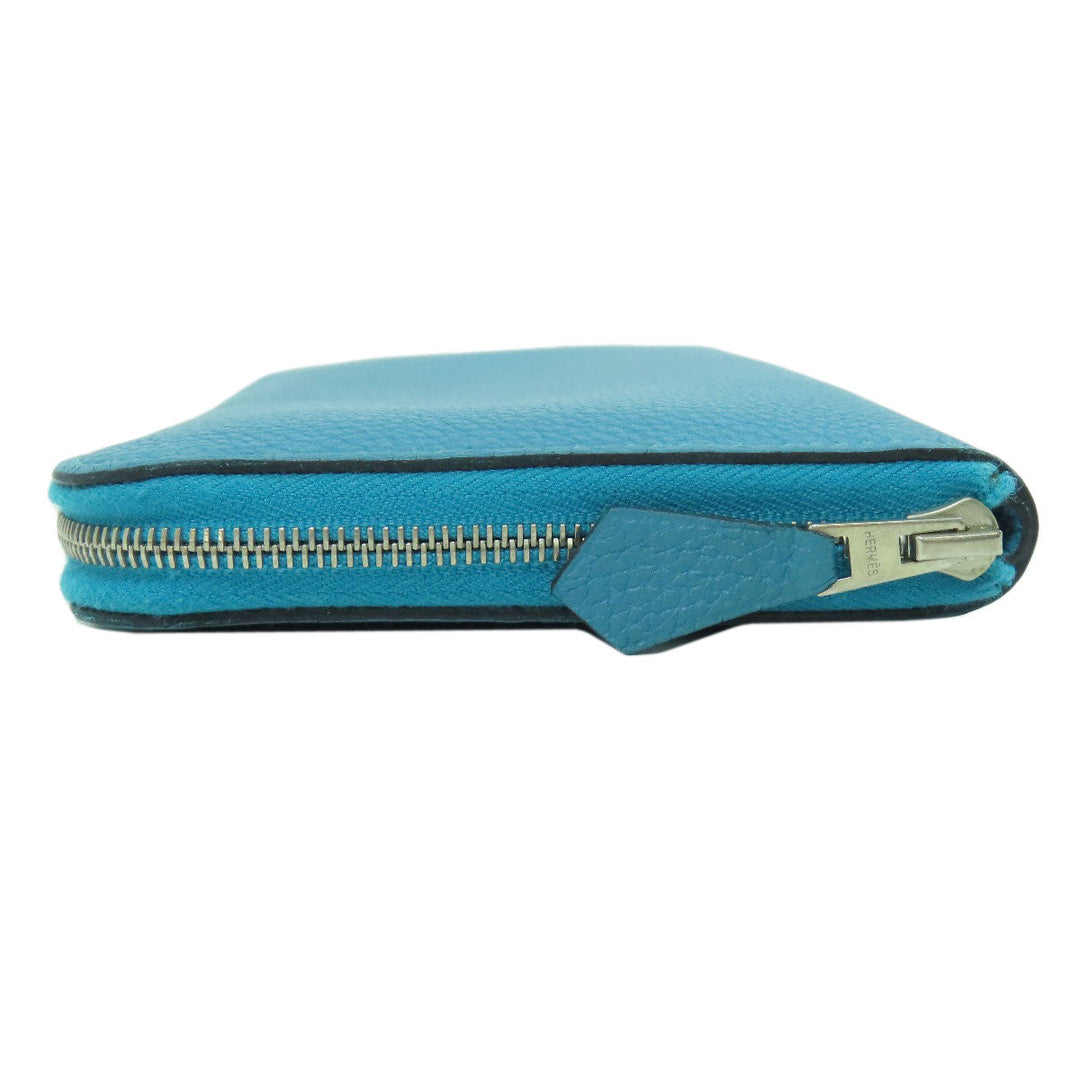 HERMES Long Wallet Purse Togo blue Azap Classic Long Turquoise SilverMetal