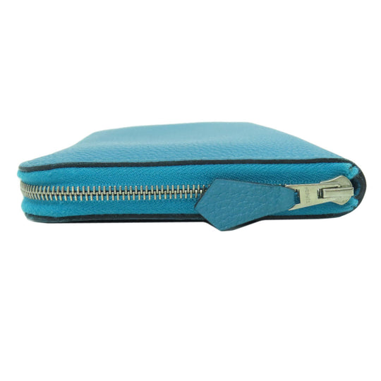 HERMES Long Wallet Purse Togo blue Azap Classic Long Turquoise SilverMetal