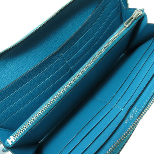 HERMES Long Wallet Purse Togo blue Azap Classic Long Turquoise SilverMetal