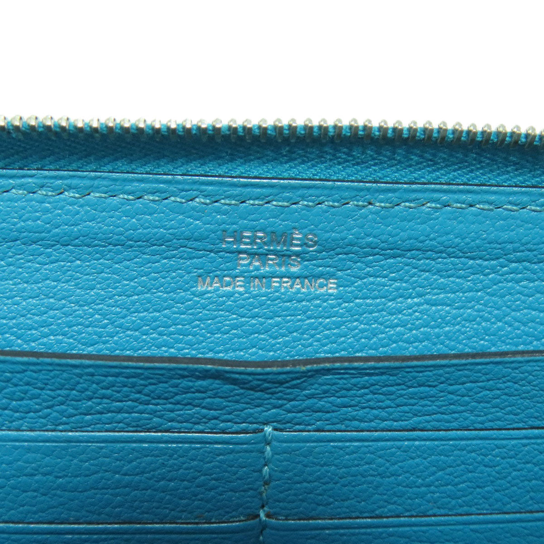 HERMES Long Wallet Purse Togo blue Azap Classic Long Turquoise SilverMetal