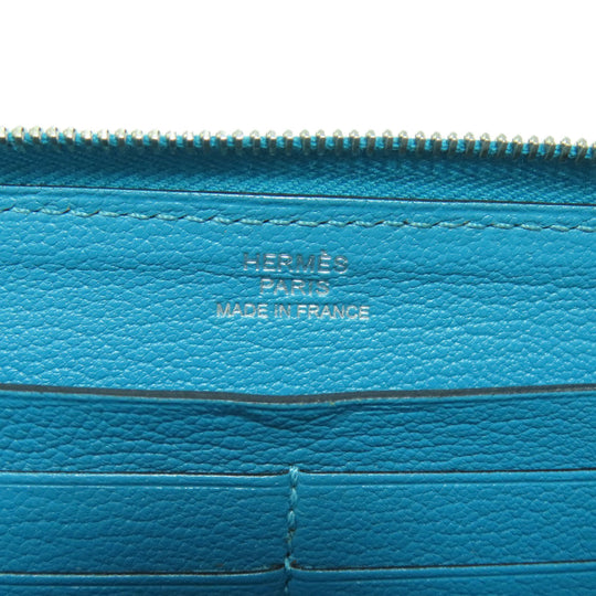 HERMES Long Wallet Purse Togo blue Azap Classic Long Turquoise SilverMetal