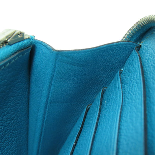 HERMES Long Wallet Purse Togo blue Azap Classic Long Turquoise SilverMetal
