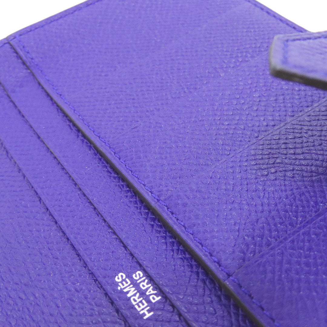HERMES Long Wallet Purse Epsom purple Bearn Soufflet Blue Electric Silver Metal Women Used Authentic