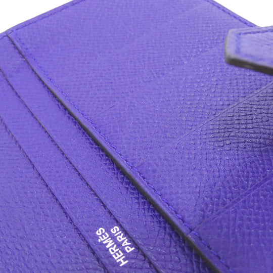 HERMES Long Wallet Purse Epsom purple Bearn Soufflet Blue Electric Silver Metal Women Used Authentic