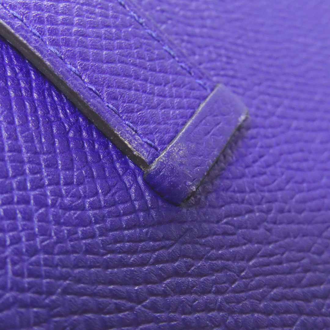 HERMES Long Wallet Purse Epsom purple Bearn Soufflet Blue Electric Silver Metal Women Used Authentic