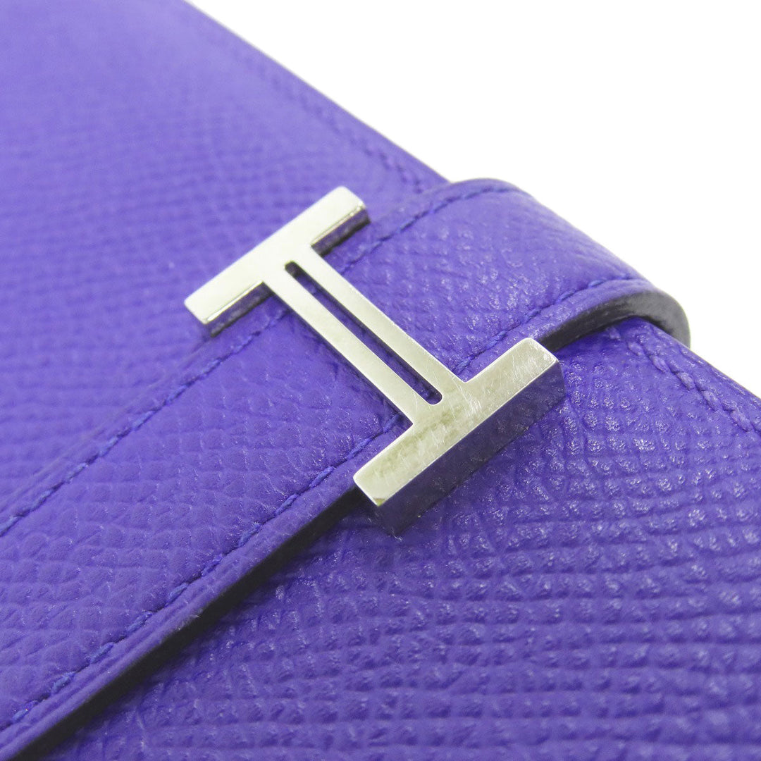 HERMES Long Wallet Purse Epsom purple Bearn Soufflet Blue Electric Silver Metal Women Used Authentic