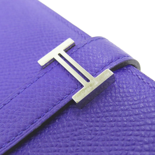 HERMES Long Wallet Purse Epsom purple Bearn Soufflet Blue Electric Silver Metal Women Used Authentic