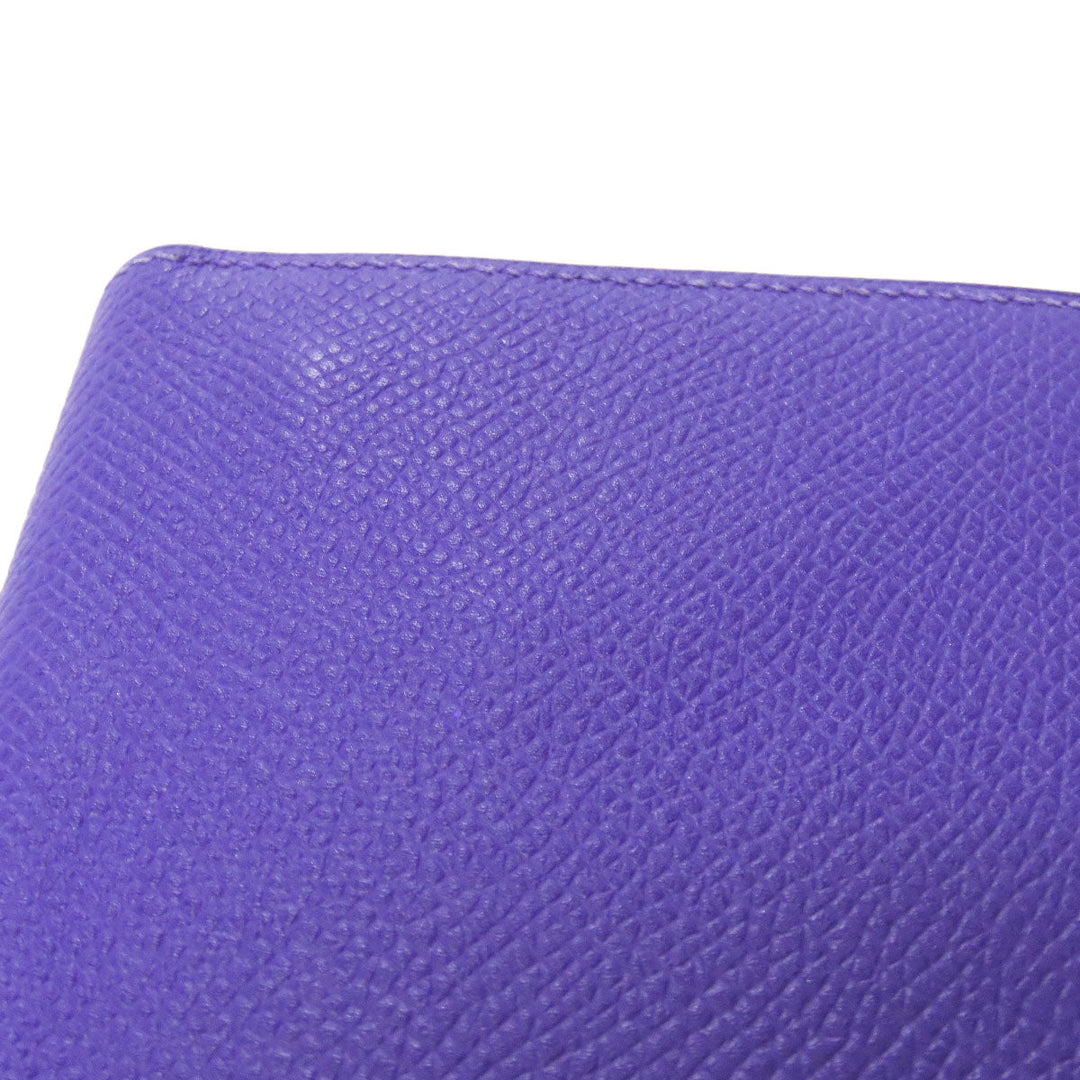 HERMES Long Wallet Purse Epsom purple Bearn Soufflet Blue Electric Silver Metal Women Used Authentic