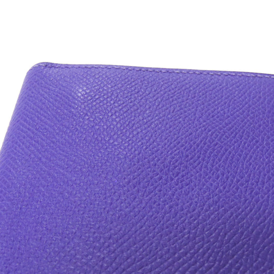 HERMES Long Wallet Purse Epsom purple Bearn Soufflet Blue Electric Silver Metal Women Used Authentic