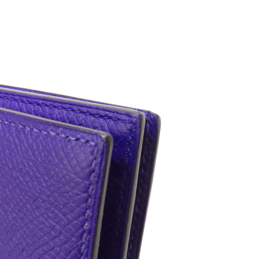 HERMES Long Wallet Purse Epsom purple Bearn Soufflet Blue Electric Silver Metal Women Used Authentic