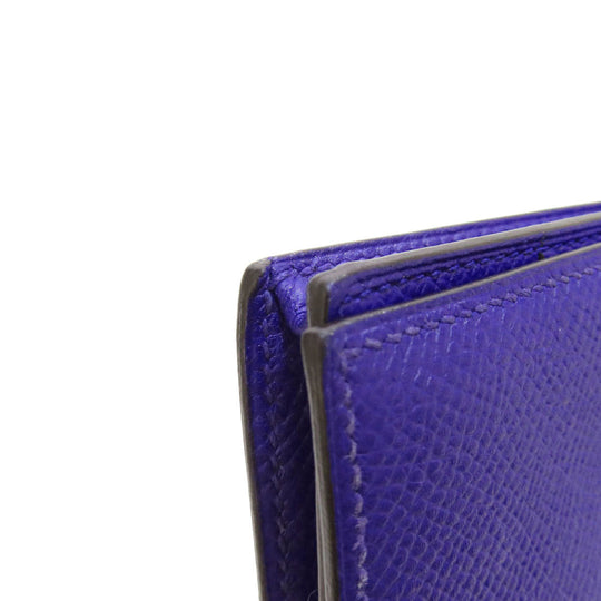 HERMES Long Wallet Purse Epsom purple Bearn Soufflet Blue Electric Silver Metal Women Used Authentic