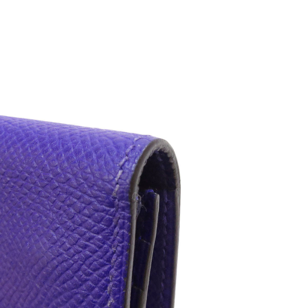 HERMES Long Wallet Purse Epsom purple Bearn Soufflet Blue Electric Silver Metal Women Used Authentic