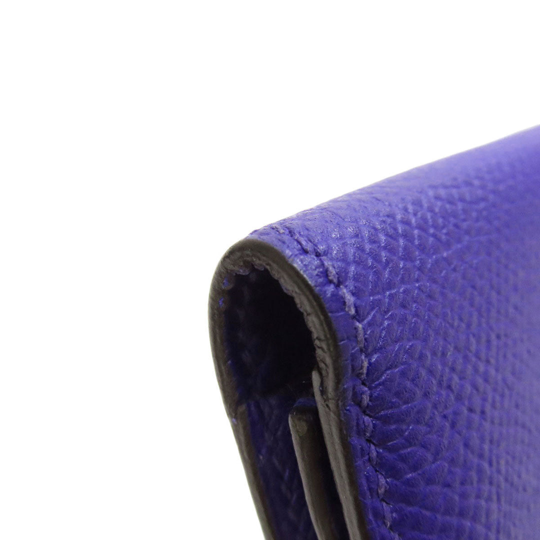 HERMES Long Wallet Purse Epsom purple Bearn Soufflet Blue Electric Silver Metal Women Used Authentic