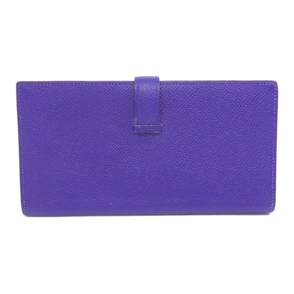 HERMES Long Wallet Purse Epsom purple Bearn Soufflet Blue Electric Silver Metal Women Used Authentic
