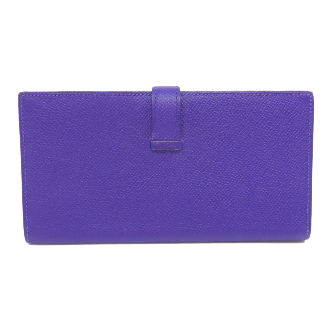 HERMES Long Wallet Purse Epsom purple Bearn Soufflet Blue Electric Silver Metal Women Used Authentic