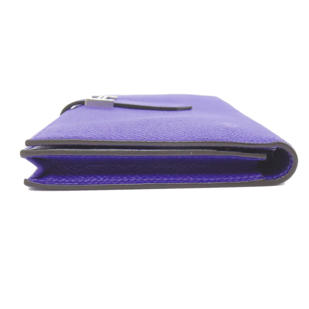HERMES Long Wallet Purse Epsom purple Bearn Soufflet Blue Electric Silver Metal Women Used Authentic