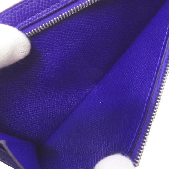 HERMES Long Wallet Purse Epsom purple Bearn Soufflet Blue Electric Silver Metal Women Used Authentic