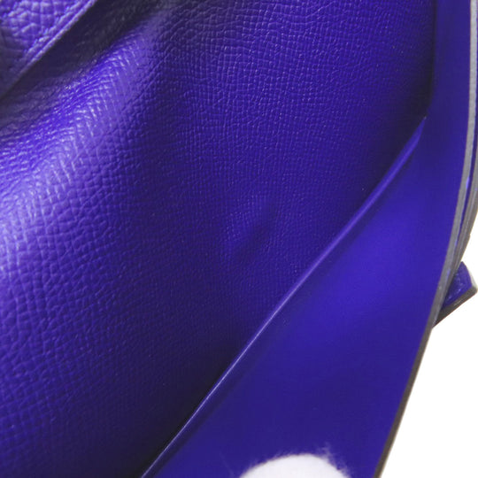 HERMES Long Wallet Purse Epsom purple Bearn Soufflet Blue Electric Silver Metal Women Used Authentic