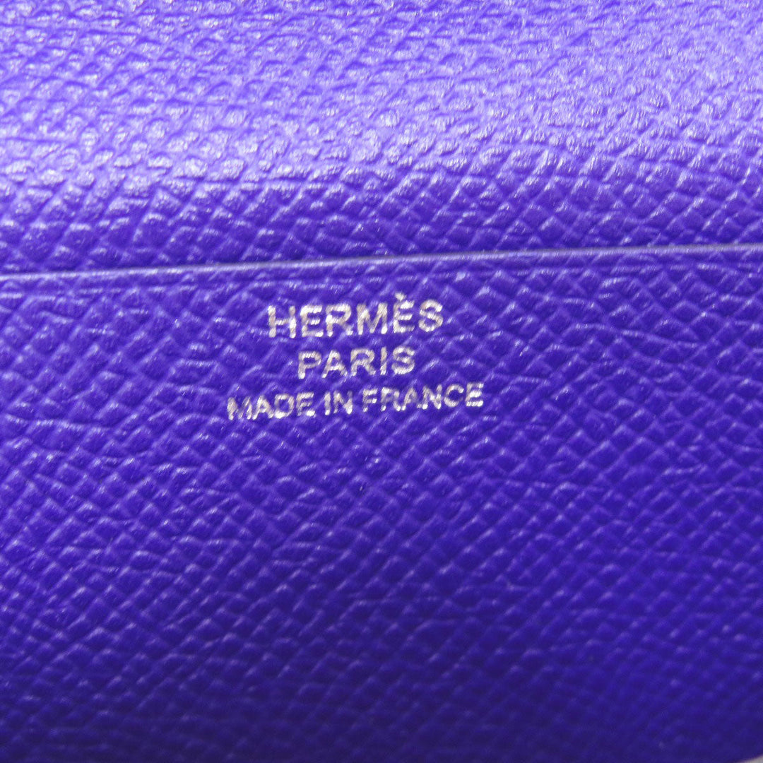 HERMES Long Wallet Purse Epsom purple Bearn Soufflet Blue Electric Silver Metal Women Used Authentic